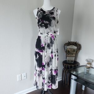 DKNY Black and Purple Tie-Dye Maxi Dress